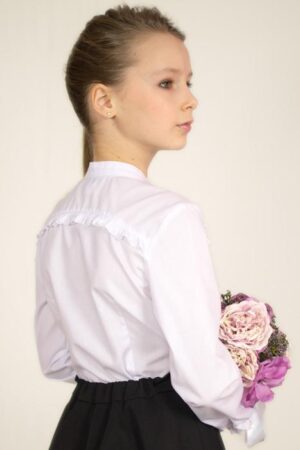 Блуза для дівчинки біла ошатна стійка комір Арт.5012 Блуза для дівчинки біла ошатна стійка комір Арт.5012